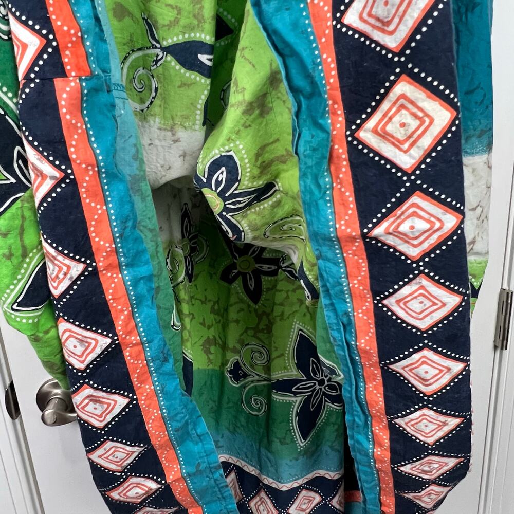 Only Necessities Maxi Dress Women's Blue Green Boho Mumu Cotton Dress 1X - Picture 5 of 11